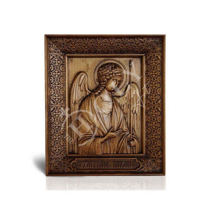 Archangel Michael icon, Handmade Greek Orthodox icon of St Michael, Hand Carved Byzantine art wall hanging on wood plaque religious icon, religious gift - TheHolyArt
