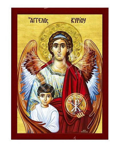 Guardian Angel icon, Handmade Greek Orthodox icon Protector Archangel, Byzantine art wall hanging on wood plaque religious icon gift (#2) - TheHolyArt
