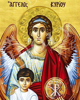 Guardian Angel icon, Handmade Greek Orthodox icon Protector Archangel, Byzantine art wall hanging on wood plaque religious icon gift (#2) - TheHolyArt