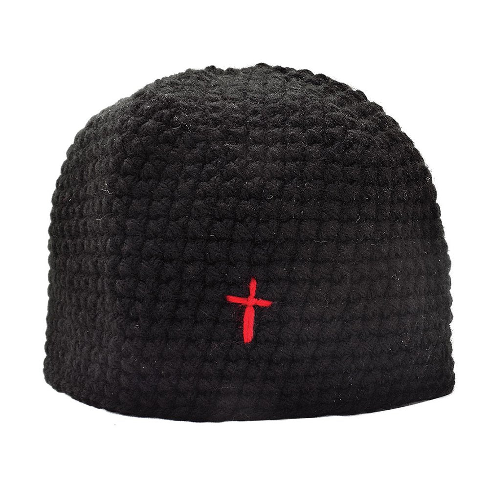Handmade knitted Greek Orthodox monk skoufos with cross - TheHolyArt