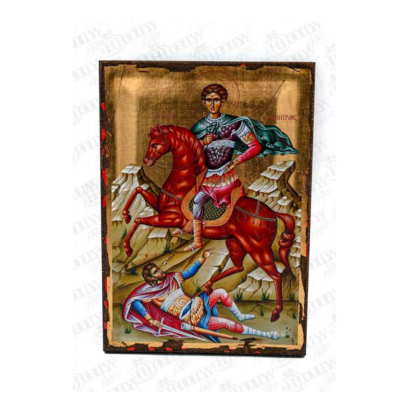 Saint Demetrios Orthodox icon, gold-leaf serigraphy on canvas, Great Martyr of Thessaloniki