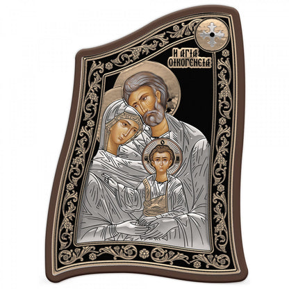 The Holy Family icon, Modern Handmade Silver 925 Greek Orthodox icon, Byzantine art wall hanging on wood plaque icon, religious icon home decor - TheHolyArt
