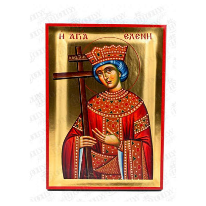 Saint Helen Orthodox icon, gold-leaf serigraphy on canvas, crowned empress holding the True Cross