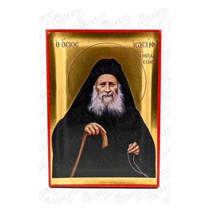Saint Joseph the Hesychast Orthodox icon, gold-leaf serigraphy on canvas, Athonite elder of prayer