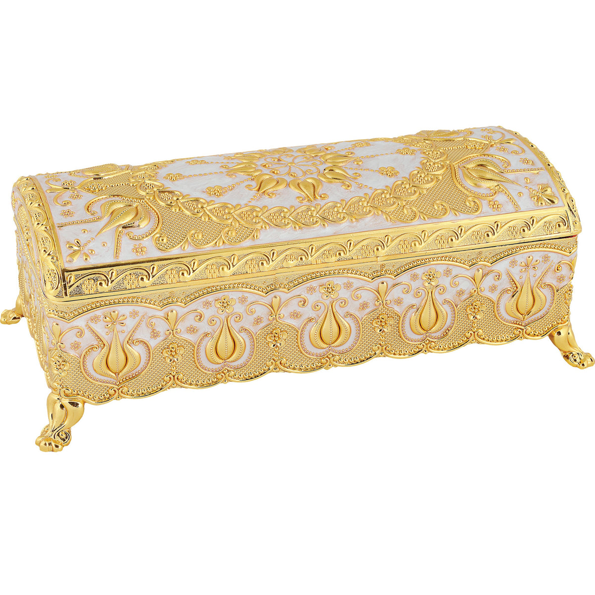 Reliquary Casket in White and Gold-Tone - TheHolyArt