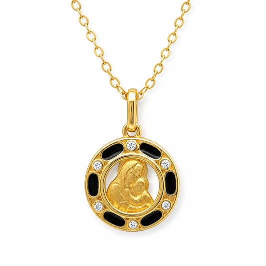 Virgin Mary Medallion with Black Enamel Necklace - TheHolyArt