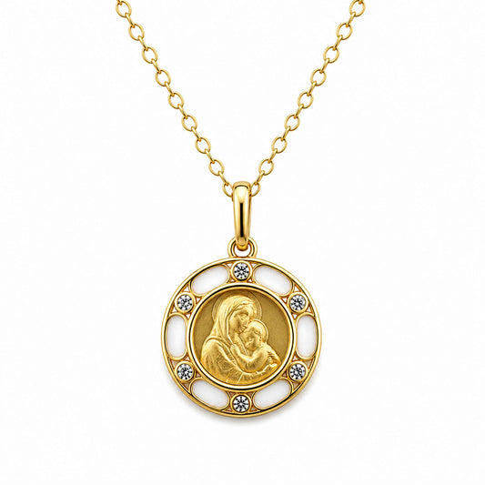 Virgin Mary Openwork Medallion with Zircons Necklace - TheHolyArt