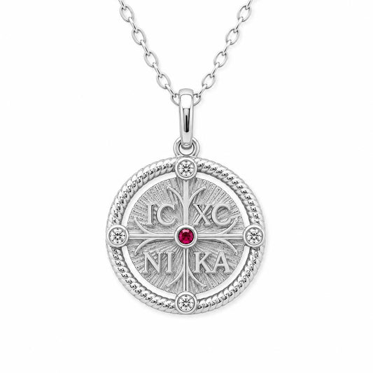 Constantinato Medallion with Red Stone Necklace - TheHolyArt