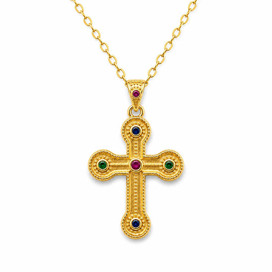 Byzantine Cross with Stones Necklace - TheHolyArt