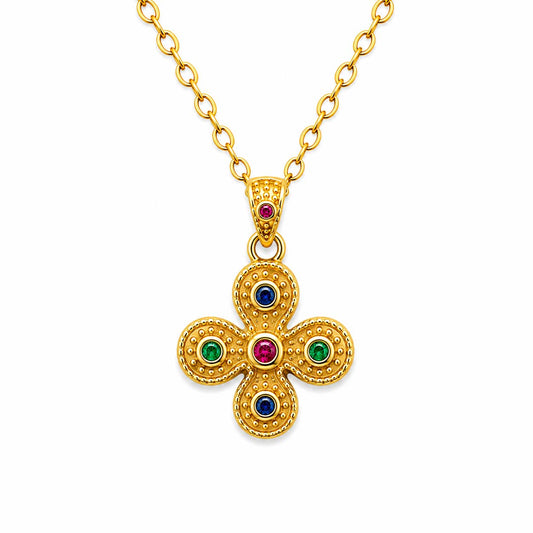 Quatrefoil Cross with Stones Necklace - TheHolyArt