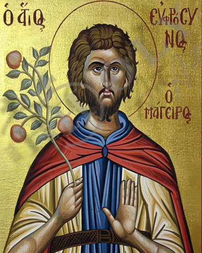 Saint Euphrosynus icon, Handmade Greek Orthodox icon St Euphrosynus the Cook Byzantine art wall hanging on wood plaque icon religious gift (g) - TheHolyArt