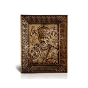 Saint Nicholas icon, Handmade Christian Greek Orthodox icon of St Nick, Hand Carved Byzantine art wall hanging icon on wood plaque, religious gift - TheHolyArt