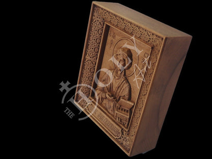 Saint Panteleimon icon, Greek Handmade Hand Carved Wooden Orthodox icon of Saint Pantaleon, Byzantine art wall hanging of San Pantaleone, religious gift - TheHolyArt