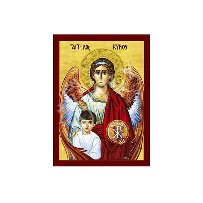 Guardian Angel icon, Handmade Greek Orthodox icon Protector Archangel, Byzantine art wall hanging on wood plaque religious icon gift (#2) - TheHolyArt