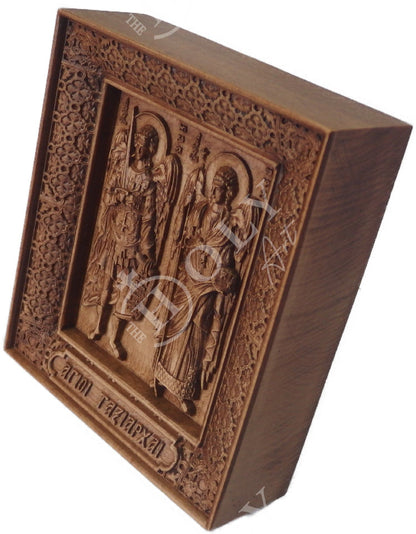 Archangel Michael & Archangel Gabriel, Holy Archangels icon Hand Carved Wooden icon, Byzantine art wall hanging, Greek Catholic Orthodox icon wood plaque religious gift - TheHolyArt