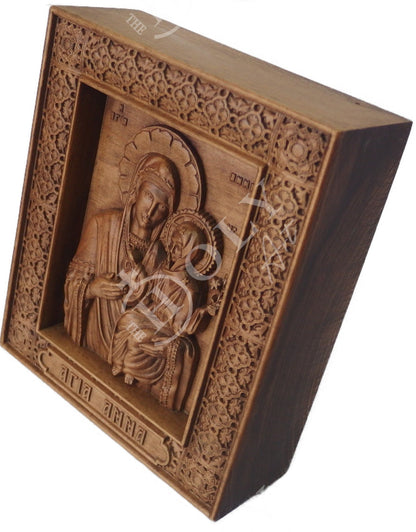 Saint Anna icon Mother of Virgin Mary, Byzantine art wall hanging of Agia Anna, Greek Handmade Hand Carved Wooden Orthodox icon of Saint Anne, religious gift - TheHolyArt