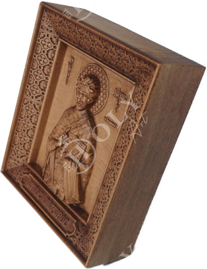 Saint Lazarus icon, Handmade Hand Carved Wooden Greek Orthodox icon, Byzantine art wall hanging of St Lazarus, religious decor - TheHolyArt