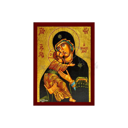 Virgin Mary icon Panagia Vladimir, Handmade Greek Orthodox Icon Mother of God Byzantine art Theotokos wall hanging wood plaque th2 - TheHolyArt
