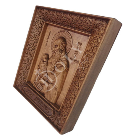 Saint Stylianos icon, Byzantine art wall hanging, Handmade Hand Carved Wooden Greek Orthodox icon wood plaque - TheHolyArt