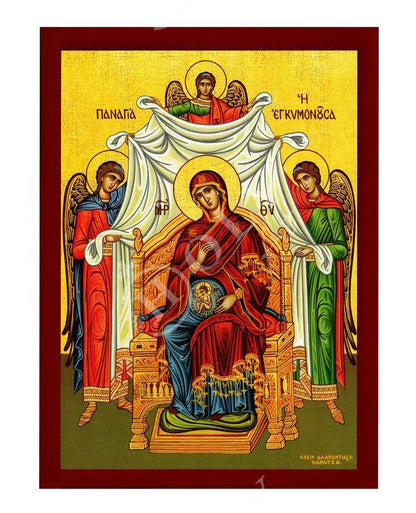 Virgin Mary icon Panagia in Pregnancy, Handmade Greek Orthodox Icon, Mother of God Byzantine art, Theotokos wall hanging wood plaque (2) - TheHolyArt