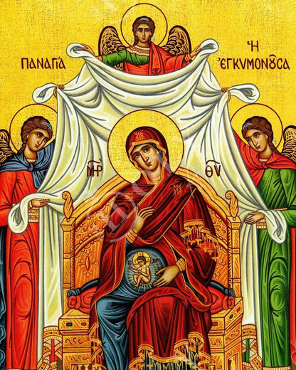 Virgin Mary icon Panagia in Pregnancy, Handmade Greek Orthodox Icon, Mother of God Byzantine art, Theotokos wall hanging wood plaque (2) - TheHolyArt