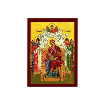 Virgin Mary icon Panagia in Pregnancy, Handmade Greek Orthodox Icon, Mother of God Byzantine art, Theotokos wall hanging wood plaque (2) - TheHolyArt