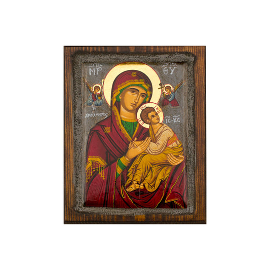 Virgin Mary icon Panagia Amolyntos Vintage Canvas Serigraphy Handmade Greek Orthodox icon of Mother of Theotokos art wall hanging wood, religious plaque