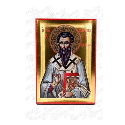 Saint Basil the Great Orthodox Icon, Serigraphy Canvas with Gold Leaf, Handmade Greek Byzantine Wall Art