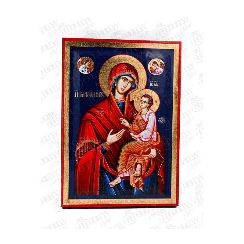 Panagia Gorgoypikoos Orthodox icon, gold-leaf serigraphy on canvas, She who is Quick to Hear, with the Christ-child