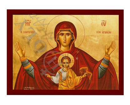 Virgin Mary icon Panagia Platytera, Handmade Greek Orthodox Icon, Mother of God Byzantine art, Theotokos wall hanging wood plaque (Copy) - TheHolyArt