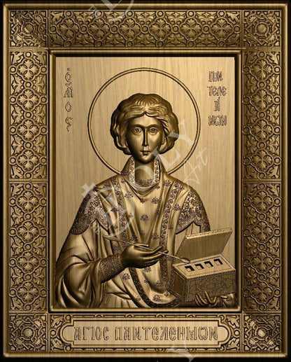 Saint Panteleimon icon, Greek Handmade Hand Carved Wooden Orthodox icon of Saint Pantaleon, Byzantine art wall hanging of San Pantaleone, religious gift - TheHolyArt