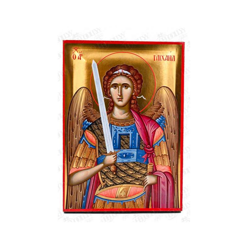Archangel Michael Orthodox icon, gold-leaf serigraphy on canvas, winged commander of the heavenly hosts