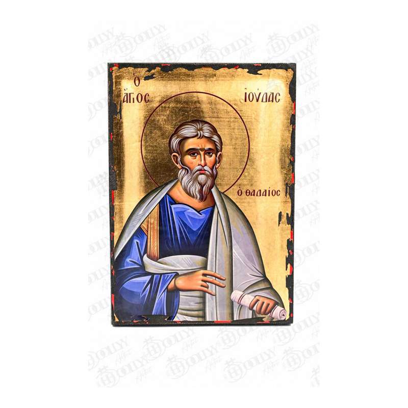Saint Jude Thaddeus Orthodox icon, gold-leaf serigraphy on canvas, Apostle of the Twelve holding a scroll