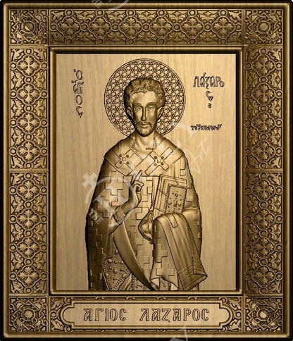 Saint Lazarus icon, Handmade Hand Carved Wooden Greek Orthodox icon, Byzantine art wall hanging of St Lazarus, religious decor - TheHolyArt