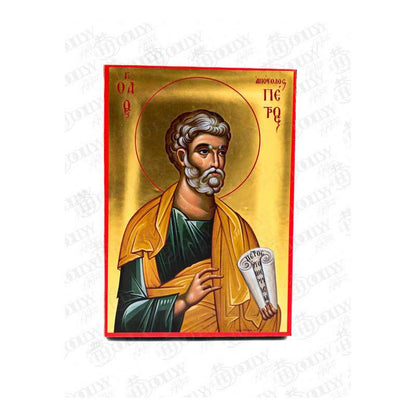 Saint Peter the Apostle Orthodox icon, gold-leaf serigraphy on canvas, chief of the Apostles holding the keys