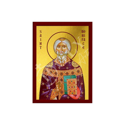 Saint Boniface icon, Handmade Greek Catholic icon St Bonifatius Apostle of Germans, Byzantine art religious wall hanging on wood plaque icon - TheHolyArt