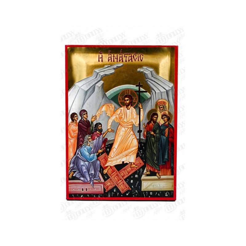 The Resurrection Anastasis Orthodox icon, gold-leaf serigraphy on canvas, Christ raising Adam and Eve from Hades