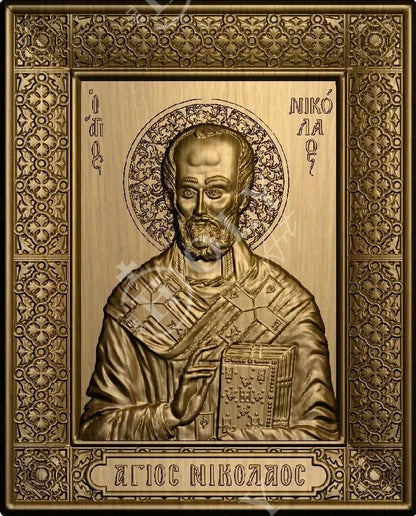 Saint Nicholas icon, Handmade Hand Carved Wooden Christian Greek Orthodox icon of St Nick, Hand Carved Byzantine art wall hanging icon on wood plaque, religious gift (TH2) - TheHolyArt