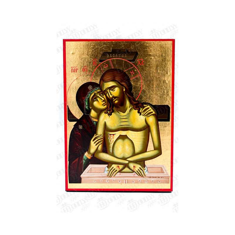 Extreme Humility Akra Tapeinosis Orthodox icon, King of Glory, gold-leaf serigraphy on canvas, dead Christ before the Cross