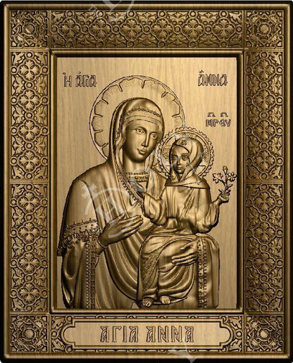 Saint Anna icon Mother of Virgin Mary, Byzantine art wall hanging of Agia Anna, Greek Handmade Hand Carved Wooden Orthodox icon of Saint Anne, religious gift - TheHolyArt