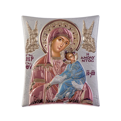 Ikone der Jungfrau Maria / Panagia Glykophilousa, elegante handgefertigte griechisch-orthodoxe Ikone der Jungfrau Maria / Panagia Glykophilousa (Süßer Kuss), byzantinische Kunst zum Wandbehang auf Holztafel-Ikone, religiöse Heimdekoration