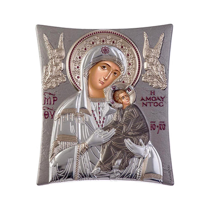 Ikone der Jungfrau Maria / Panagia Glykophilousa, elegante handgefertigte griechisch-orthodoxe Ikone der Jungfrau Maria / Panagia Glykophilousa (Süßer Kuss), byzantinische Kunst zum Wandbehang auf Holztafel-Ikone, religiöse Heimdekoration