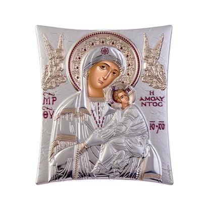 Ikone der Jungfrau Maria / Panagia Glykophilousa, elegante handgefertigte griechisch-orthodoxe Ikone der Jungfrau Maria / Panagia Glykophilousa (Süßer Kuss), byzantinische Kunst zum Wandbehang auf Holztafel-Ikone, religiöse Heimdekoration