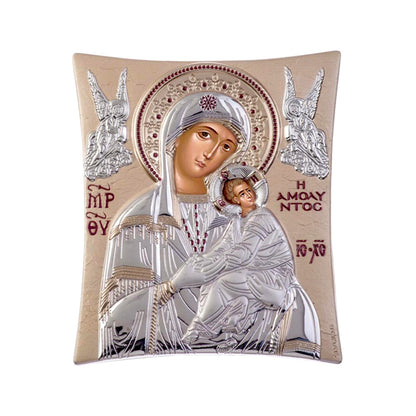 Ikone der Jungfrau Maria / Panagia Glykophilousa, elegante handgefertigte griechisch-orthodoxe Ikone der Jungfrau Maria / Panagia Glykophilousa (Süßer Kuss), byzantinische Kunst zum Wandbehang auf Holztafel-Ikone, religiöse Heimdekoration