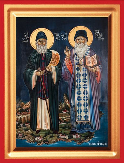 Saints Paisios & Porphyrios - detail (carved wood)