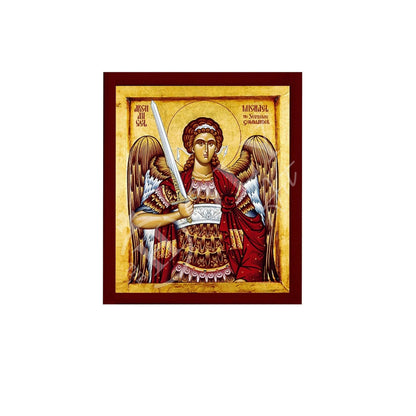 Archangel Michael icon, Handmade Greek Orthodox icon of St Michael, Byzantine aert wall hanging on wood plaque religious icon - TheHolyArt