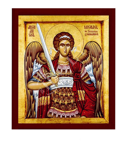 Archangel Michael icon, Handmade Greek Orthodox icon of St Michael, Byzantine aert wall hanging on wood plaque religious icon - TheHolyArt