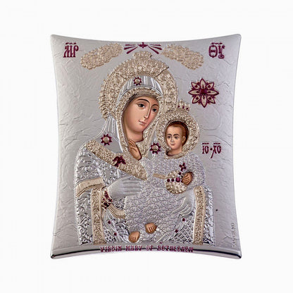 Ikone der Jungfrau Maria / Panagia Glykophilousa, elegante handgefertigte griechisch-orthodoxe Ikone der Jungfrau Maria / Panagia Glykophilousa (Süßer Kuss), byzantinische Kunst zum Wandbehang auf Holztafel-Ikone, religiöse Heimdekoration