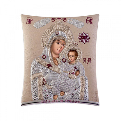 Ikone der Jungfrau Maria / Panagia Glykophilousa, elegante handgefertigte griechisch-orthodoxe Ikone der Jungfrau Maria / Panagia Glykophilousa (Süßer Kuss), byzantinische Kunst zum Wandbehang auf Holztafel-Ikone, religiöse Heimdekoration