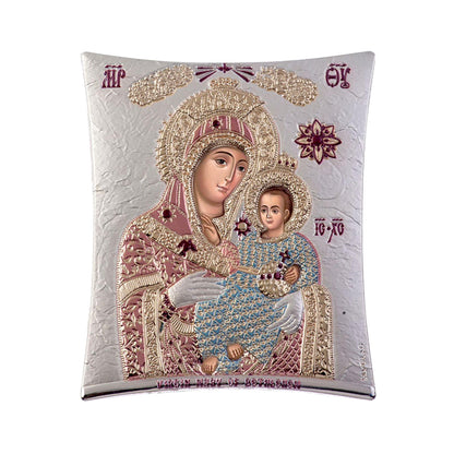 Ikone der Jungfrau Maria / Panagia Glykophilousa, elegante handgefertigte griechisch-orthodoxe Ikone der Jungfrau Maria / Panagia Glykophilousa (Süßer Kuss), byzantinische Kunst zum Wandbehang auf Holztafel-Ikone, religiöse Heimdekoration